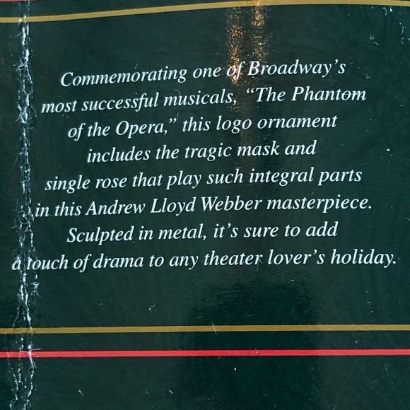 Carlton Cards 1986 The Phantom of the Opera Logo Mask + Single Rose Orna… - Picture 5 of 7